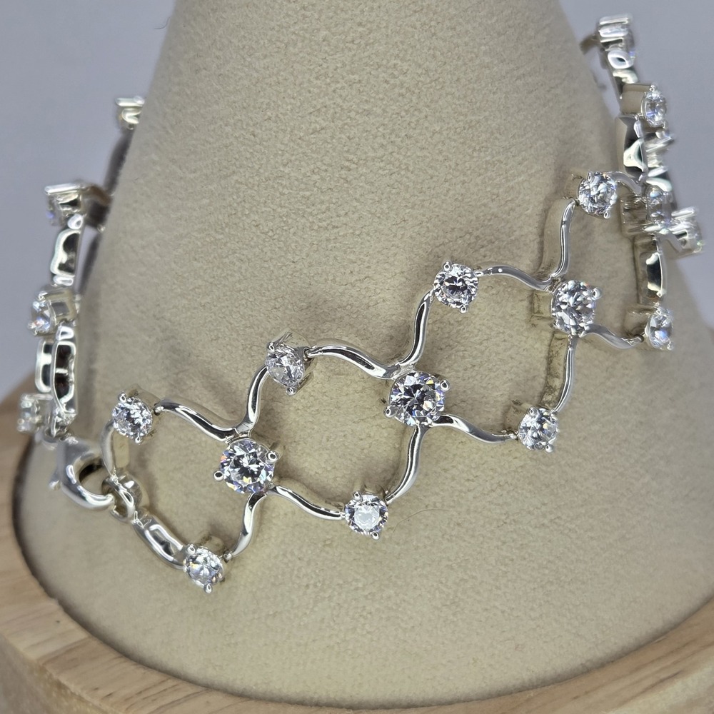 AFFINITY Sterling Silver 925‎ Oval Link DQ CZ 7.5" Bling Bracelet 18.9 Grams